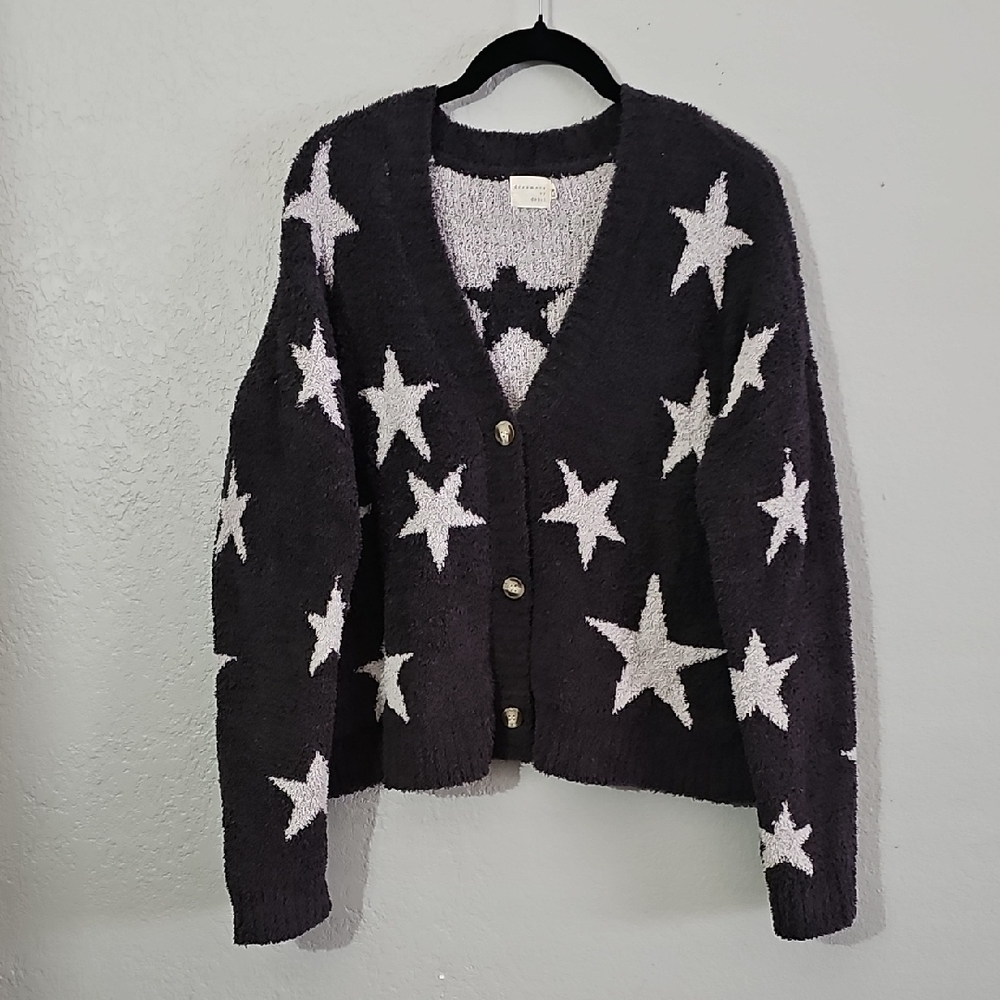 Dreamers By Debut Star Charcoal and White Cardigan Women Small/Medium Oversized - Picture 1 of 5